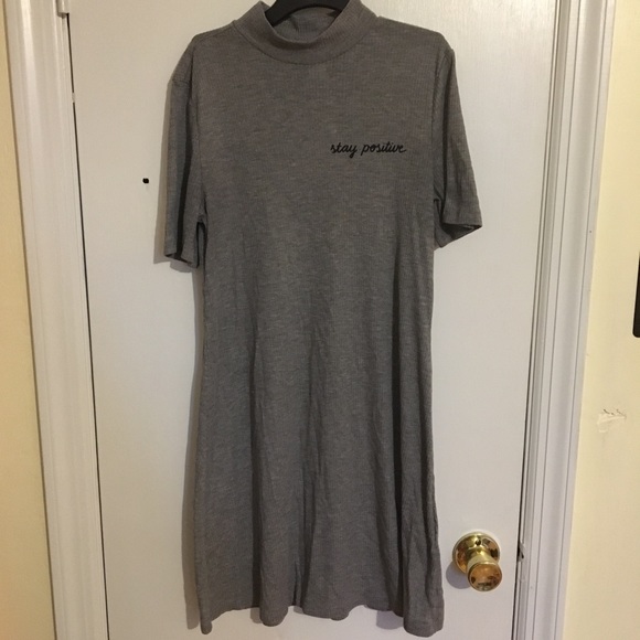 H&M | High Neckline “Stay Positive” Grey Dress. - Picture 1 of 5